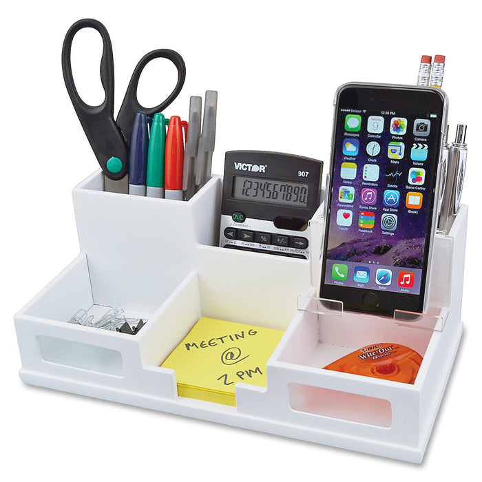 Victor W9525 Pure White Desk Organizer with Smart Phone Holder™