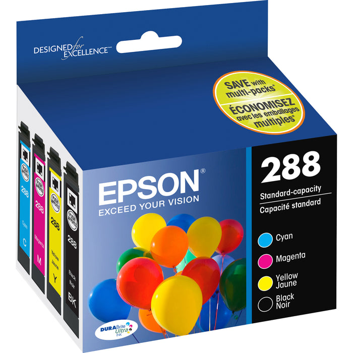 Epson DURABrite Ultra 288 Original Standard Yield Inkjet Ink Cartridge - Pigment Black, Pigment Cyan, Pigment Magenta, Pigment Yellow - 4 / Pack