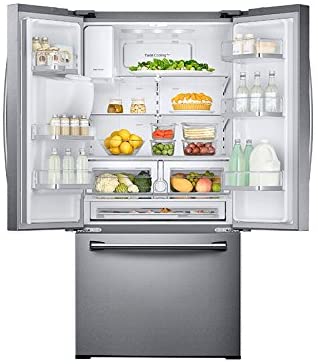 Samsung 33 Inch French Door Refrigerator with TwinCooling Plus™,CoolSelect Pantry™,  EZ-Open™ Handle, Power Freeze/Power Cool, Adjustable Shelf, Ice Master, LED Lighting, Ice & Water Dispenser, 25.5 cu. ft. Capacity ENERGY STAR® Rated: Stainless Stee
