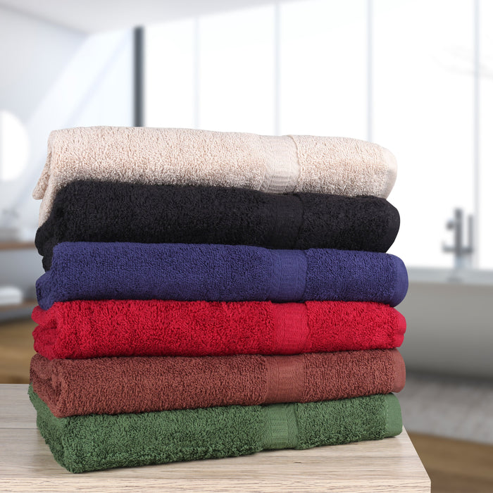 True Color Ring-Spun Cotton Bath Towels (Case of 24), Ring Spun Cotton, 25x52 in., Six Colors, Black
