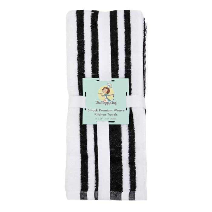 Premium Weave Yarn Dyed Kitchen Towels, Cotton, 16 x 26 in, Five Color Combinations, Buy in Packs of 3 or Buy Bulk Cases, Size: 3 Pack, Black